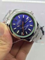 Rolex Milgauss SS Blue Dial Green Crystal Swiss ETA 2836-2 Replica Watch